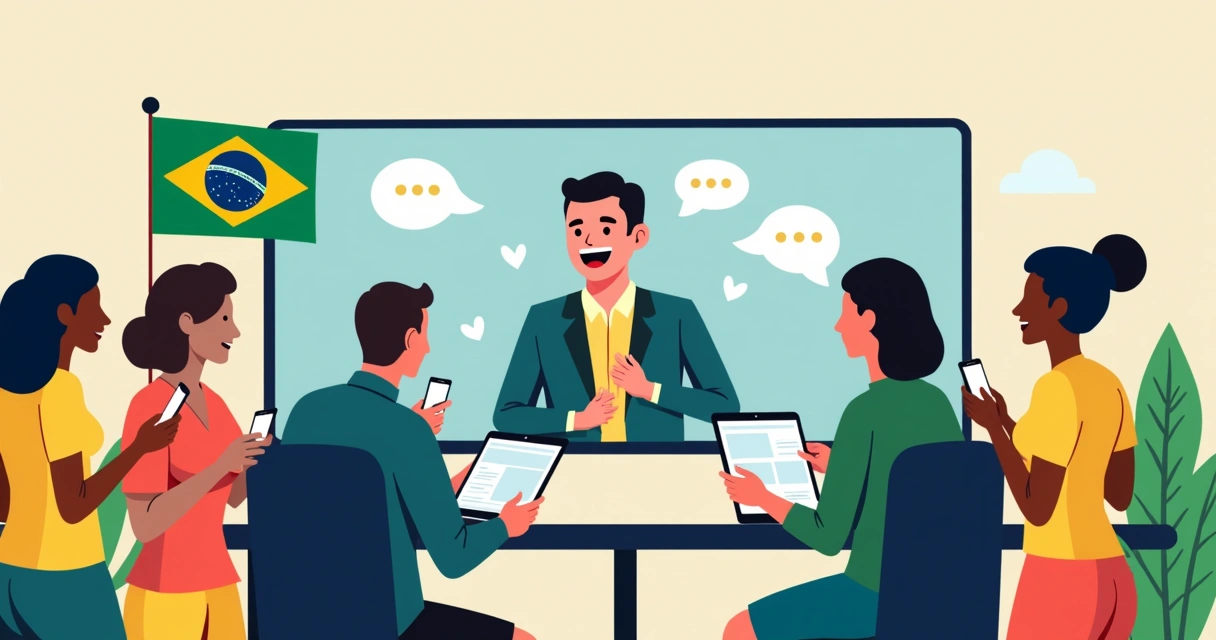 Multidão diversa interagindo online com deputado estadual