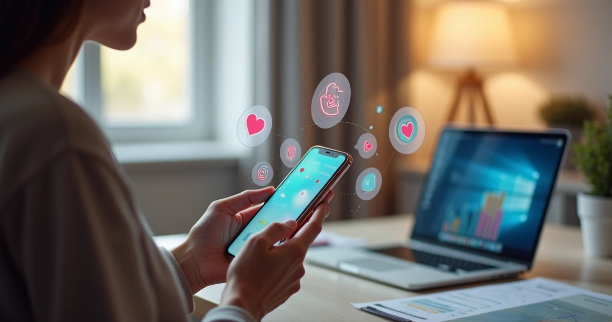 Pessoa usando smartphone interagindo com seguidores em redes sociais 