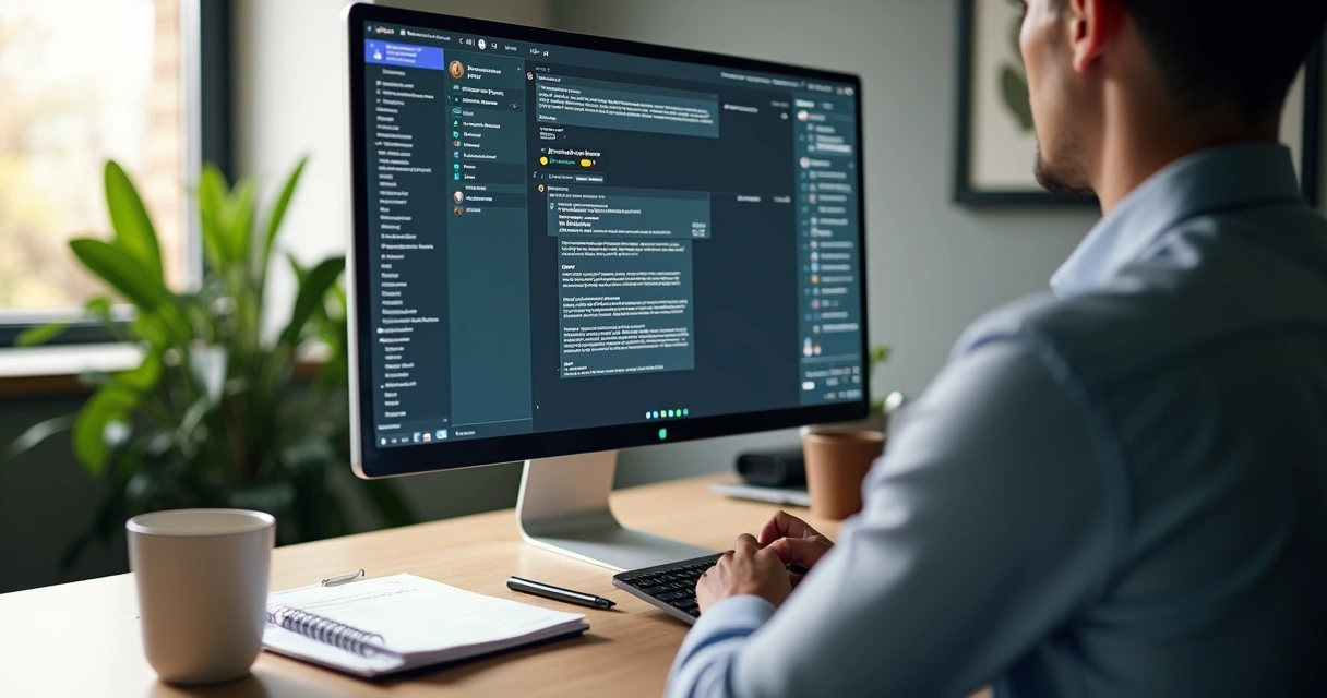 Pessoa monitorando mensagens diretas em tela do computador em ambiente de trabalho 