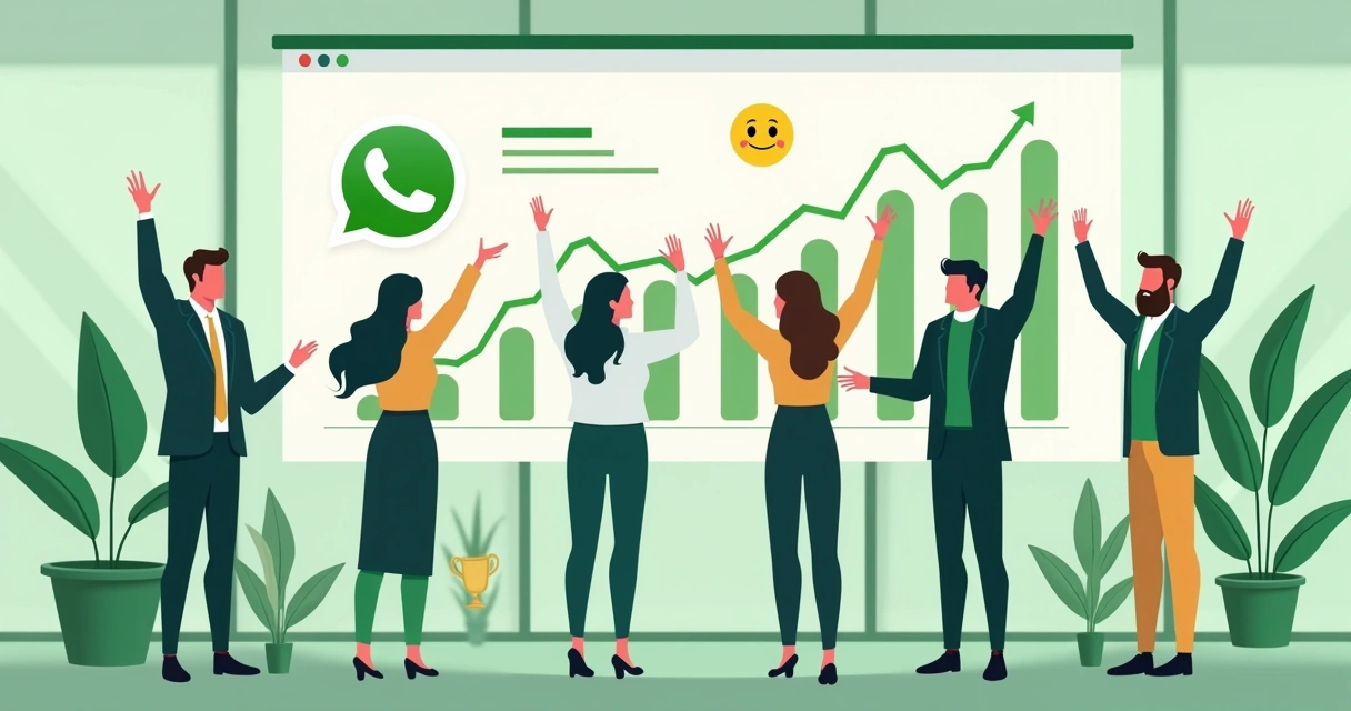 Equipe comemorando aumento no engajamento em comunidades do WhatsApp 