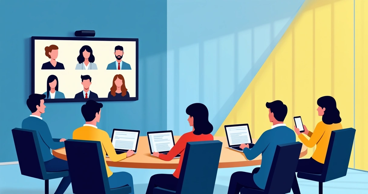 Situação de assembleia híbrida reunindo pessoas presencialmente e online