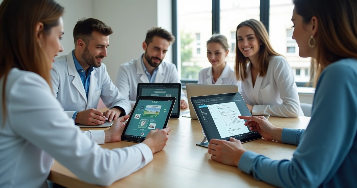 Equipe de clínica criando conteúdos curtos nas redes sociais