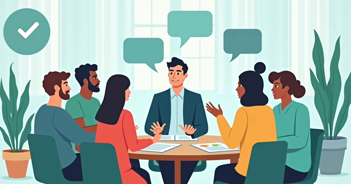 Líder político reunido com comunidades debatendo ideias. 