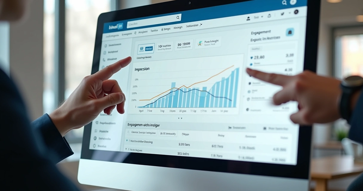 Painel mostrando engajamento de post no LinkedIn com métricas detalhadas de visualizações, comentários e compartilhamentos 