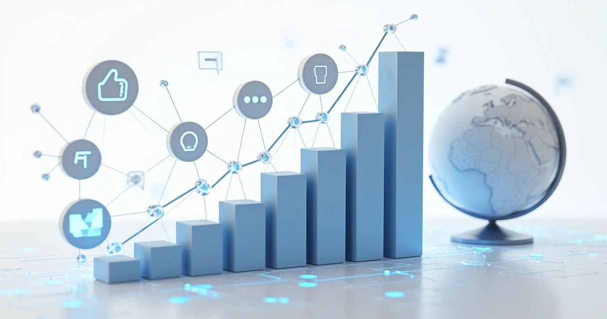 Gráfico e ícones digitais representando audiência