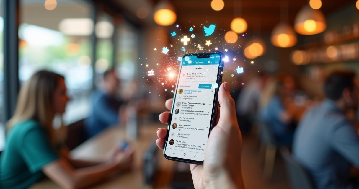 Interações crescentes em post de rede social na tela de celular 