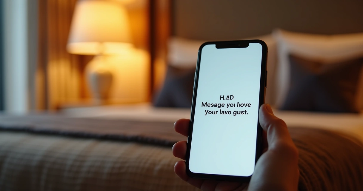 Celular com mensagem enviada pelo hotel ao hóspede durante a estadia 