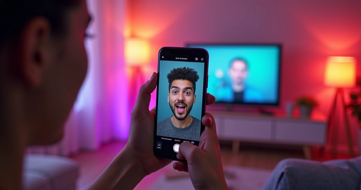 Content creator recording a short video in a modern environment 