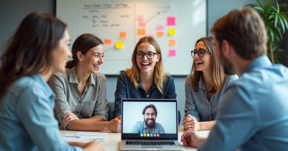 Colaboradores sorrindo durante treinamento virtual 