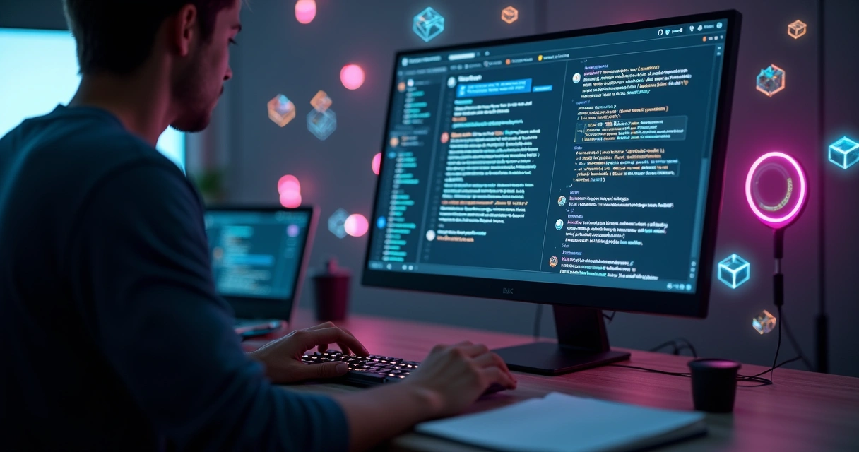 Tela com desenvolvedor criando prompts para inteligência artificial 