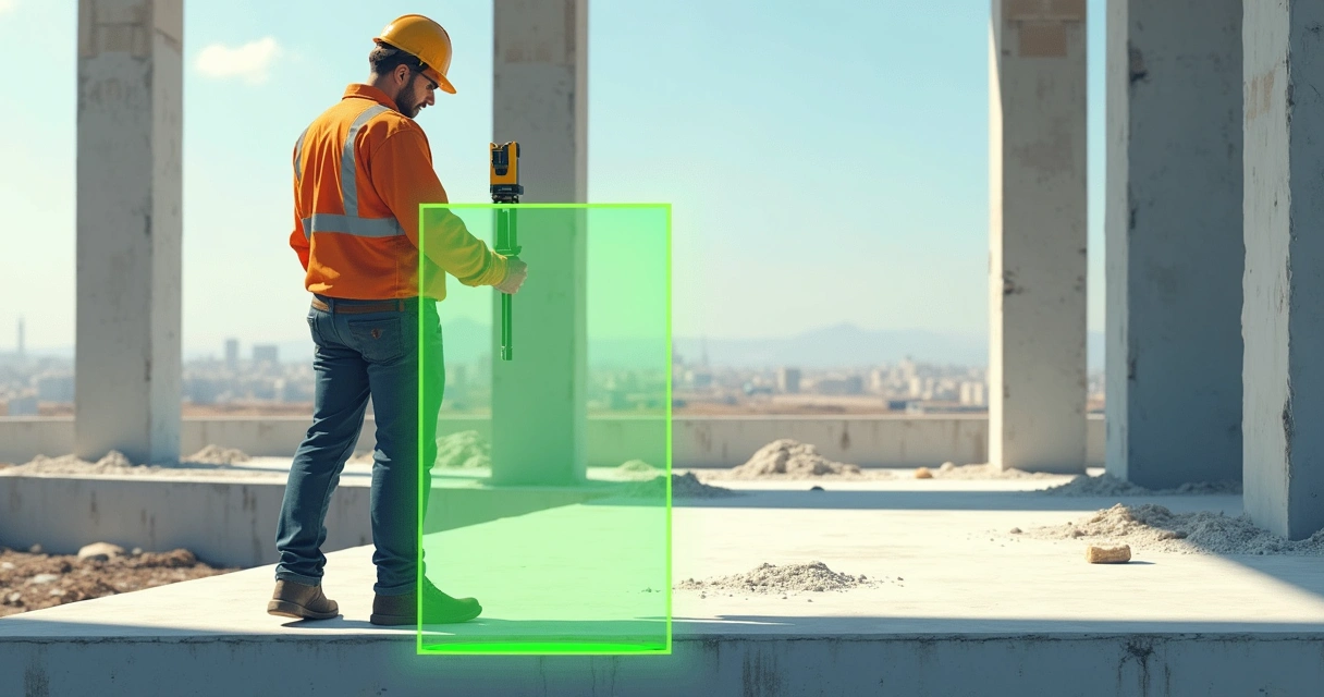 Engenheiro utilizando level laser na laje