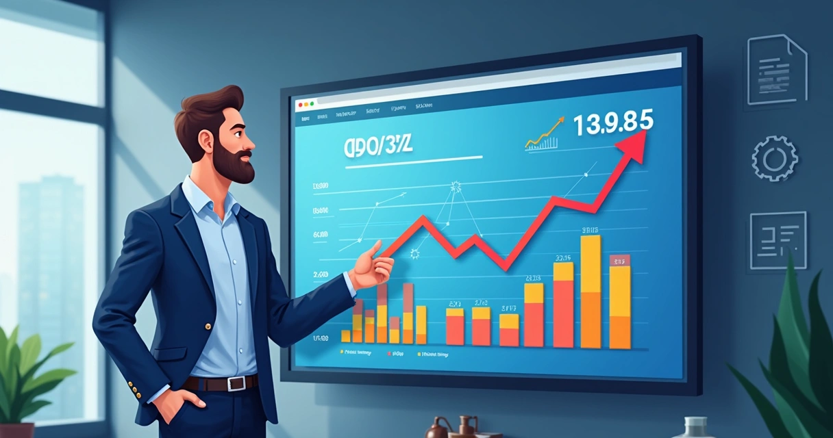 Engenheiro avalia resultados de anúncios digitais em monitor. 