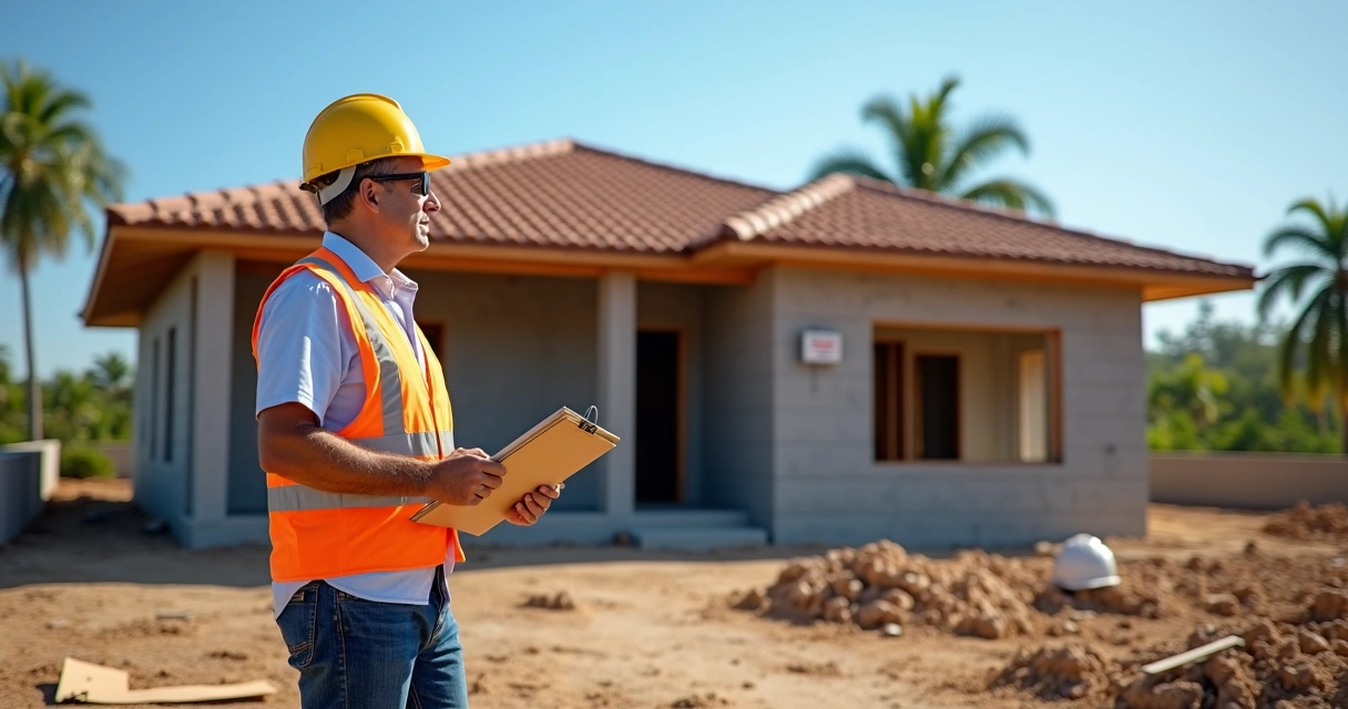 Engenheiro avaliando andamento de uma obra residencial 