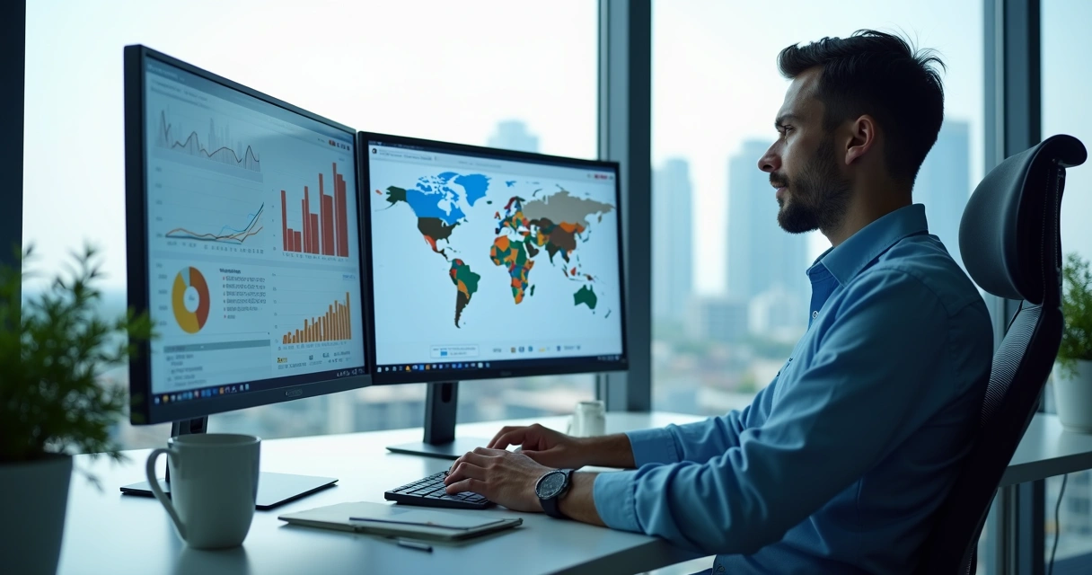 GTM Engineer analisando dados B2B em três telas 