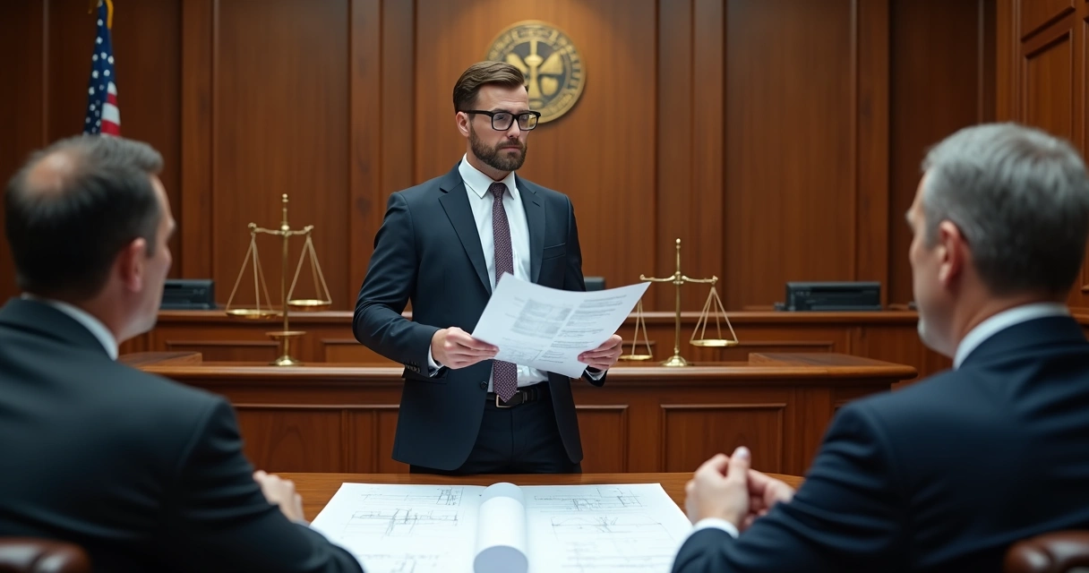 Engenheiro apresentando laudo técnico em fórum judicial 