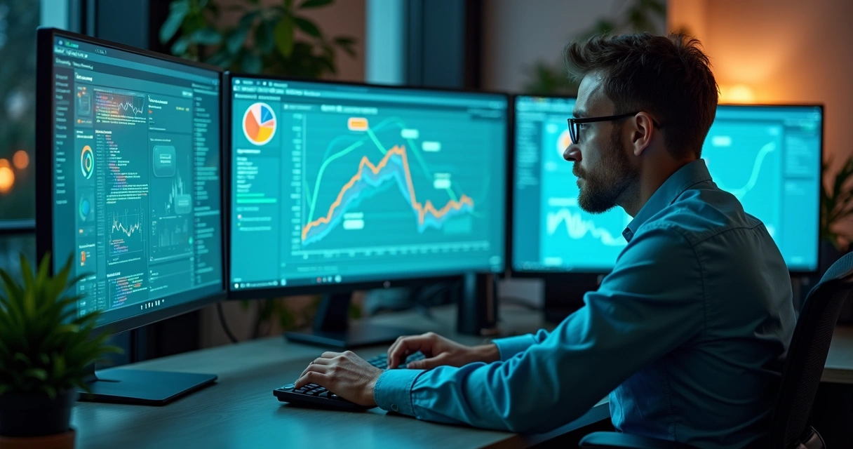 Engenheiro em frente a telas mostrando automação de processos em vendas B2B 