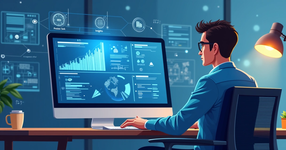 Engenheiro usa inteligência artificial para analisar progresso do projeto. 