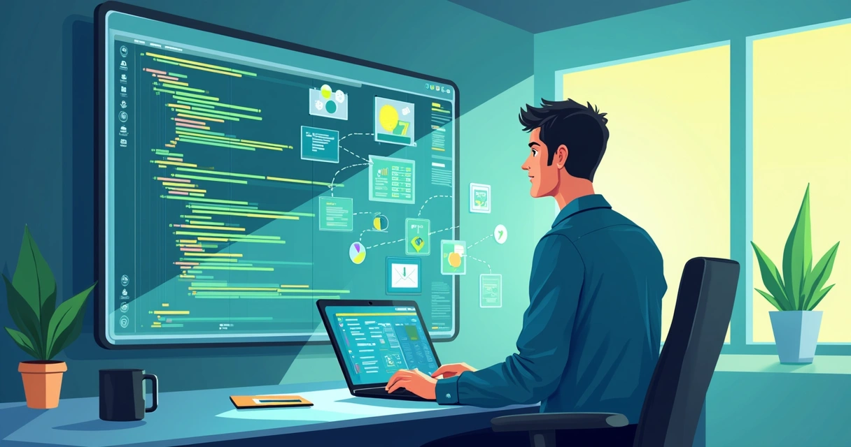 Engenheiro de TI analisando código aberto e nuvem em tela grande