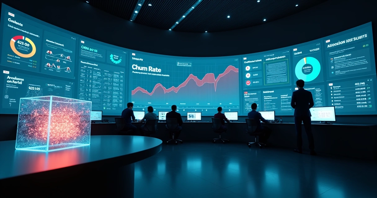 Engenheiro de dados ajustando painel digital com métricas de churn 