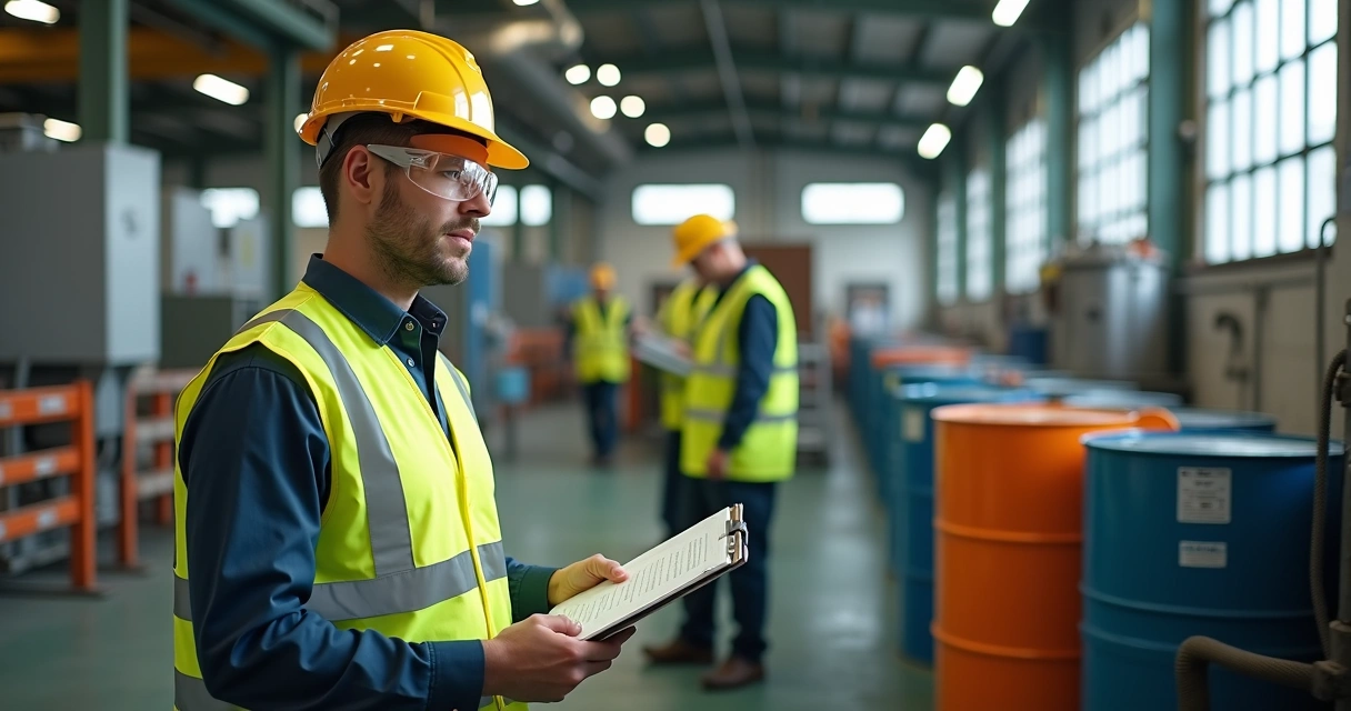 Engenheiro fazendo vistoria em ambiente industrial 