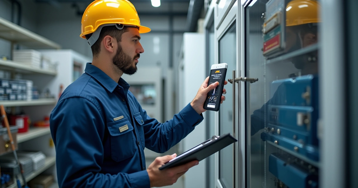 Engenheiro realizando manutenção preventiva em sensor 