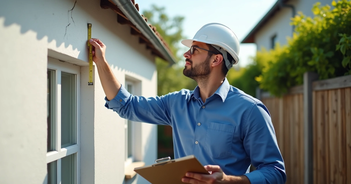 Engenheiro realizando vistoria em muro de divisa 