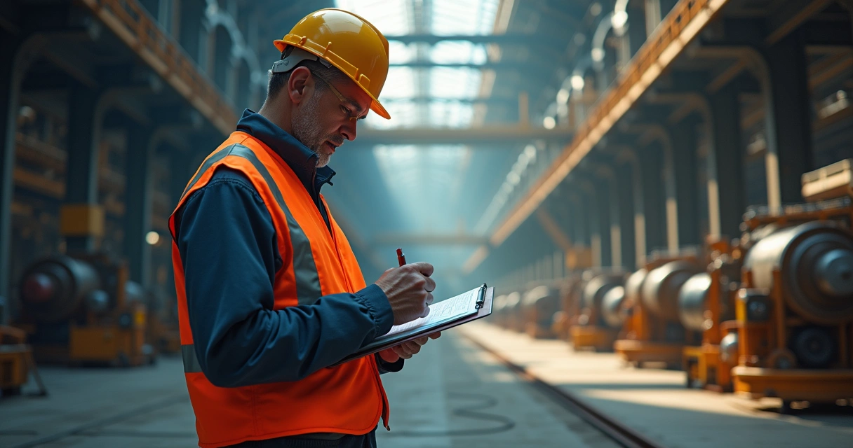 Engenheiro fazendo vistoria em área industrial 