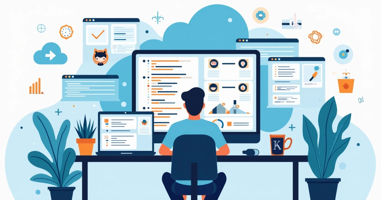 Ilustração de engenheiro de software interagindo com interface de nuvem