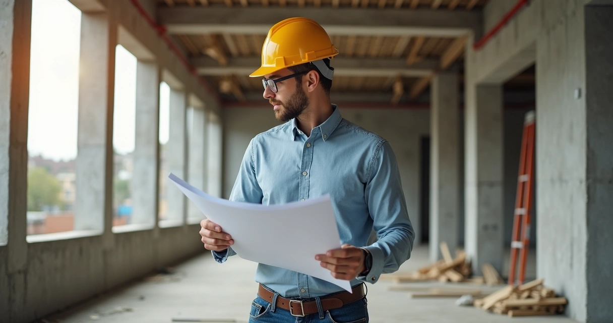 Engenheiro vistoriando obra em construção 