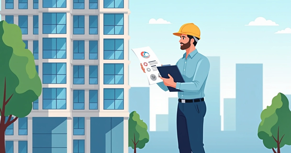 Engenheiro vistoriando imóvel com prancheta na mão 