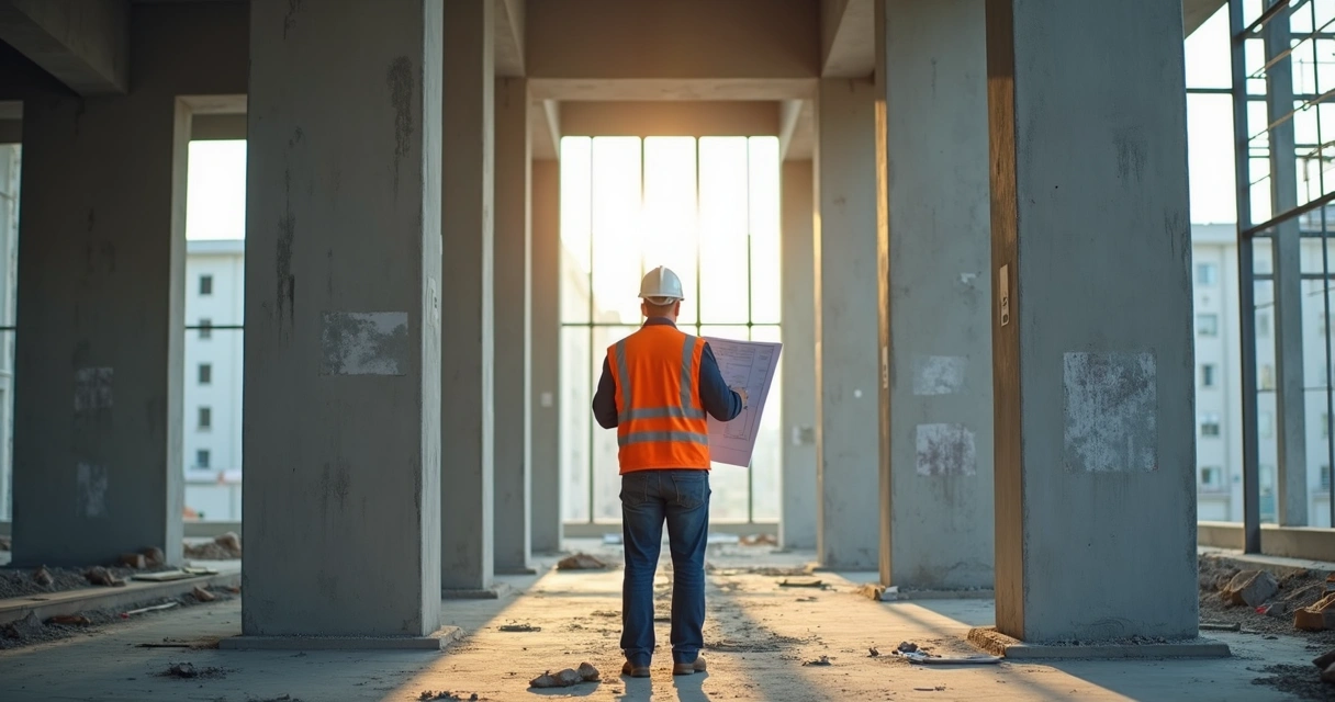 Engenheiro avaliando infraestrutura da obra 