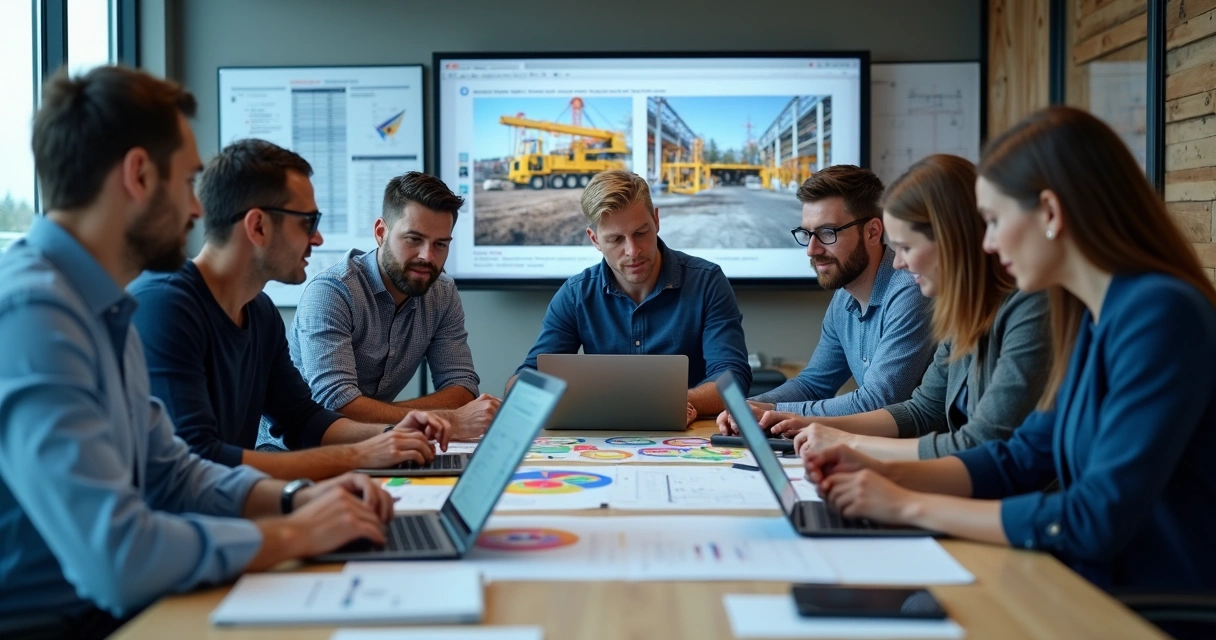 Engenheiros analisam relatório de obra juntos 