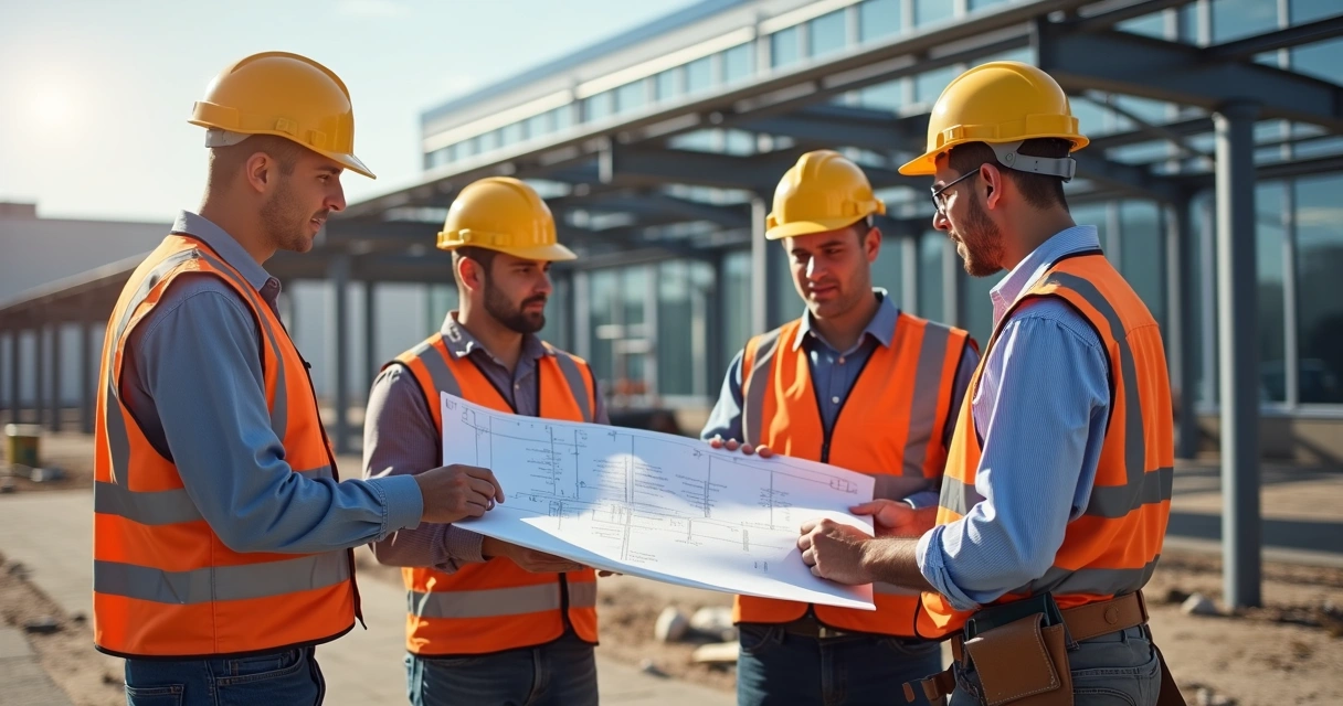 Engenheiros analisando projeto de carport solar