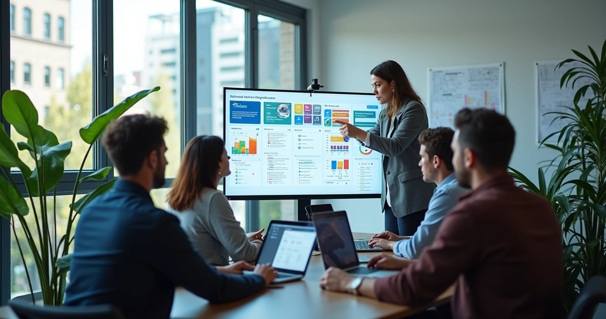 Equipe de engenheiros trabalhando em sistema no-code 