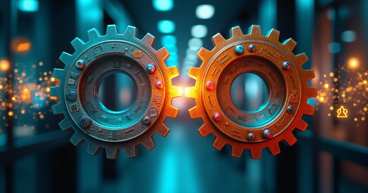 Engrenagens de marketing e vendas conectadas com ícones de leads qualificados 