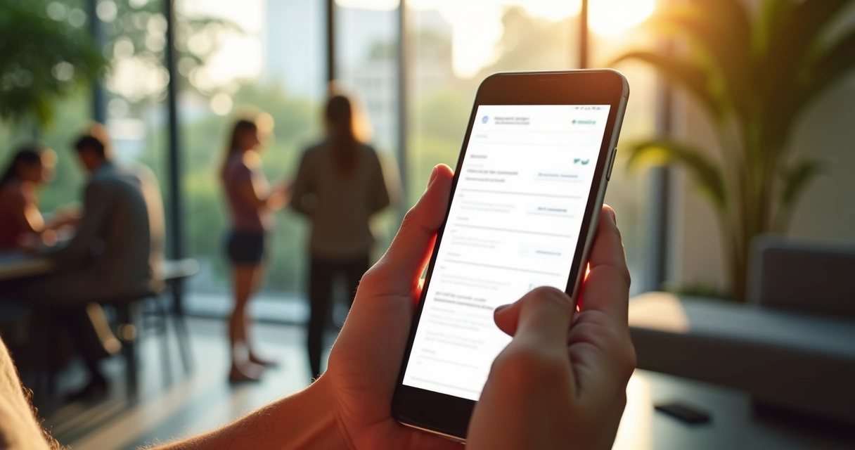 Enquete digital sobre satisfação do condomínio exibida em celular 