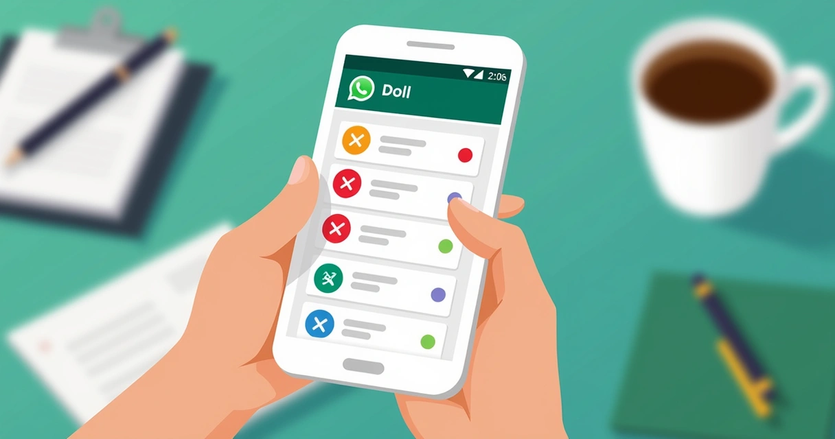Tela de smartphone exibindo enquete do WhatsApp com múltiplas opções marcadas 