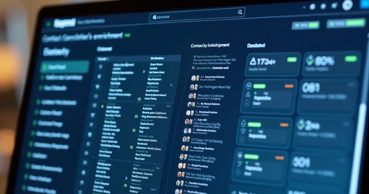 Tela de sistema mostrando enriquecimento automatizado de contatos 