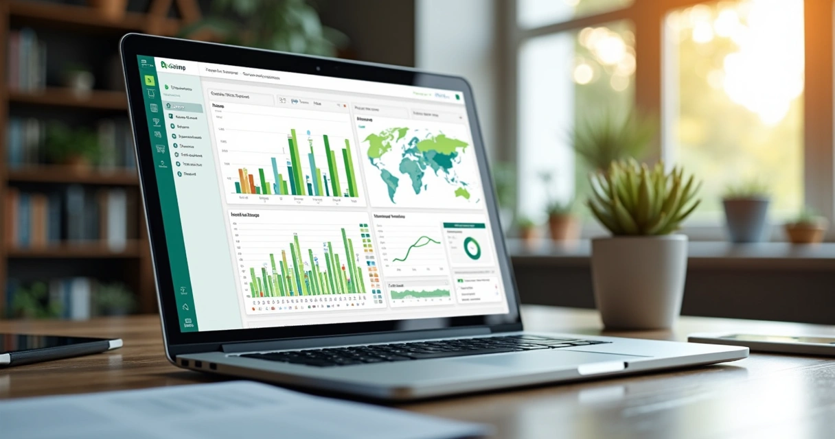Tela de plataforma SaaS mostrando enriquecimento automatizado de dados, gráficos e indicadores claros. 