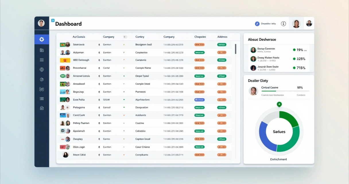 Interface digital mostrando enriquecimento de dados de empresas. 