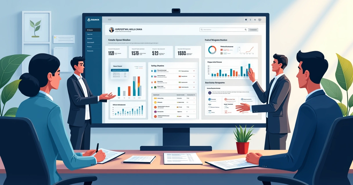Dashboard de enriquecimento de dados empresariais em tela de computador 