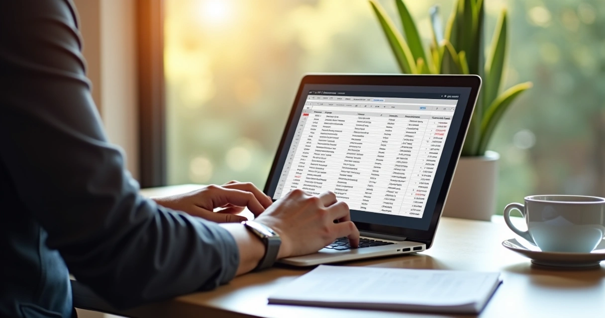 Profissional enriquecendo planilha de leads educacionais no notebook 