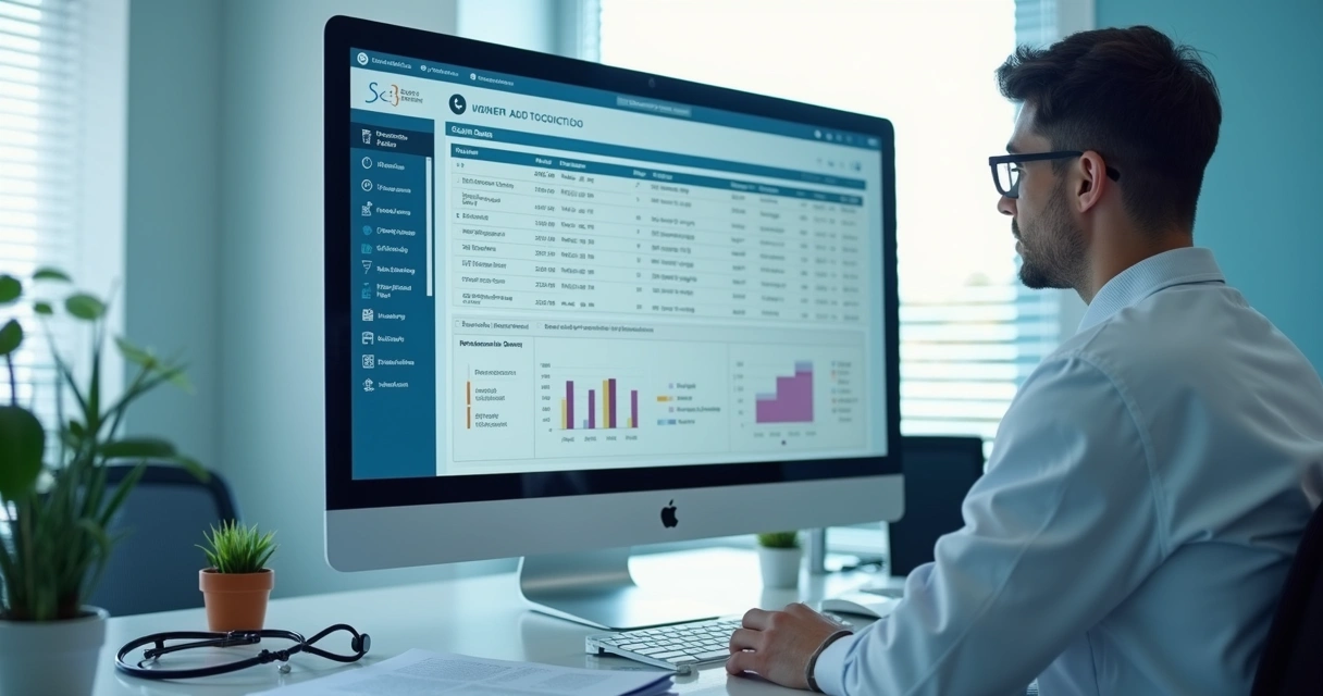 Qualidade de Dados B2B em Saúde: Como Potencializar Resultados 2 Profissional analisando planilha digital em ambiente hospitalar