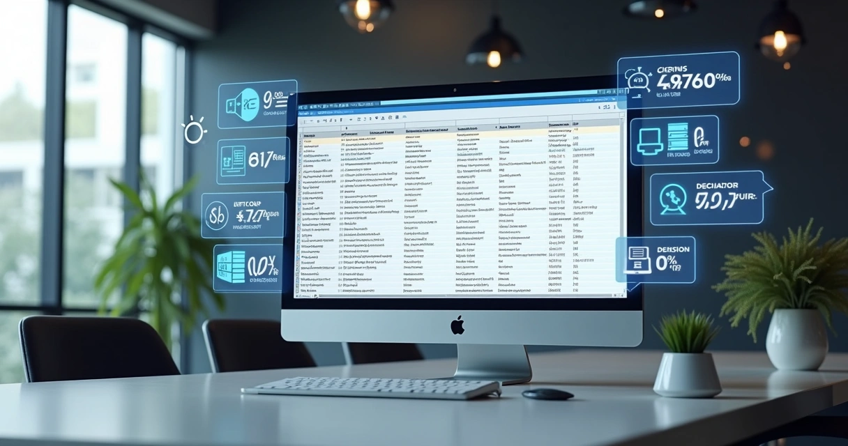 Tela de computador mostrando dados empresariais enriquecidos 