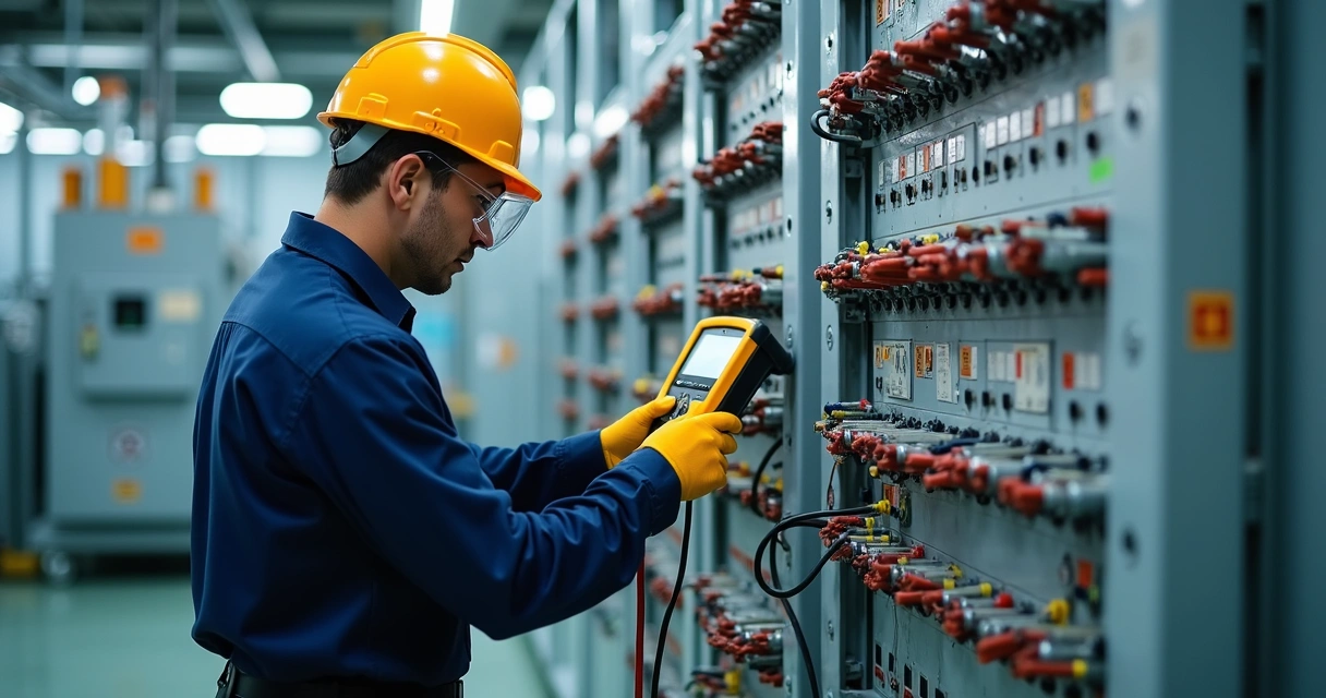 Técnico realizando teste de isolamento em transformador de subestação 
