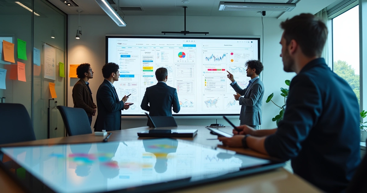 Software project team meeting about interface design