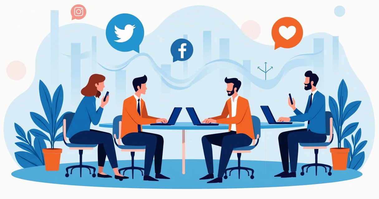 Diretores de entidade interagindo com base nas redes sociais 
