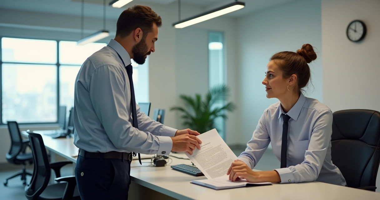 Trabalhador entregando atestado no setor de RH 