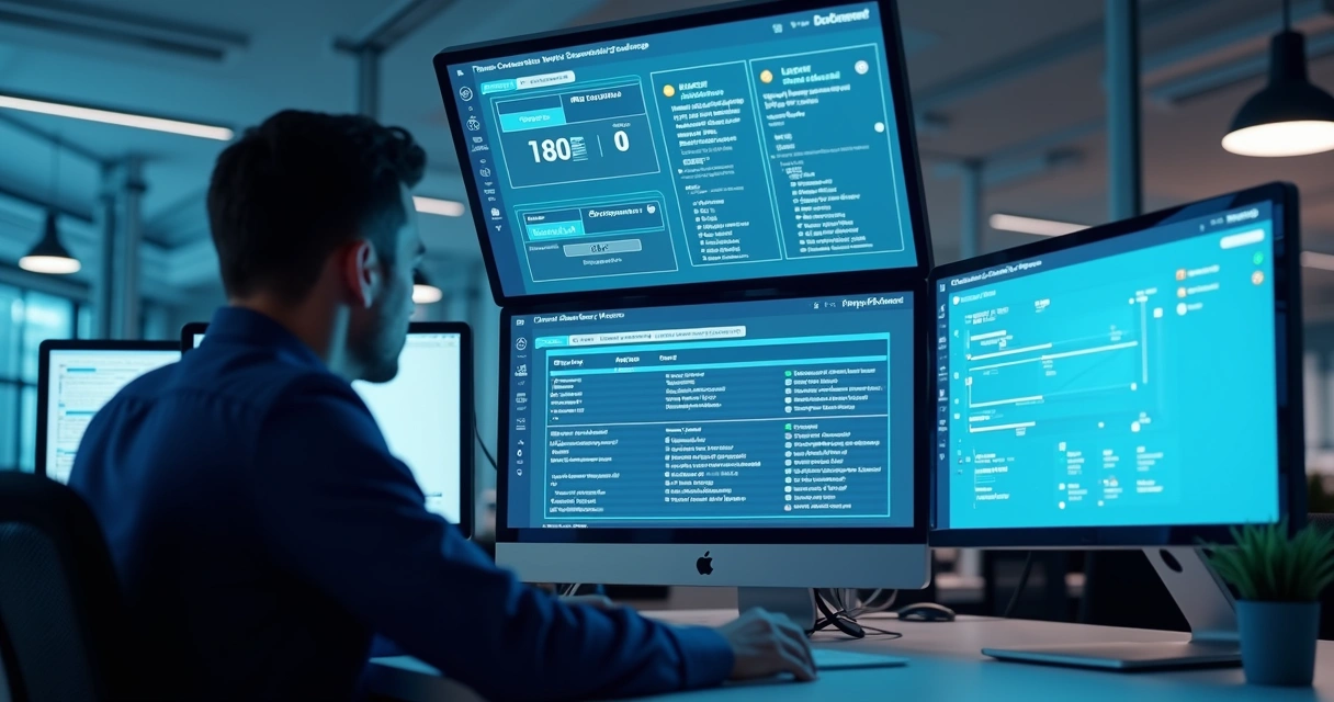 Profissional monitorando entrega digital com tela de rastreamento de documentos digitais 