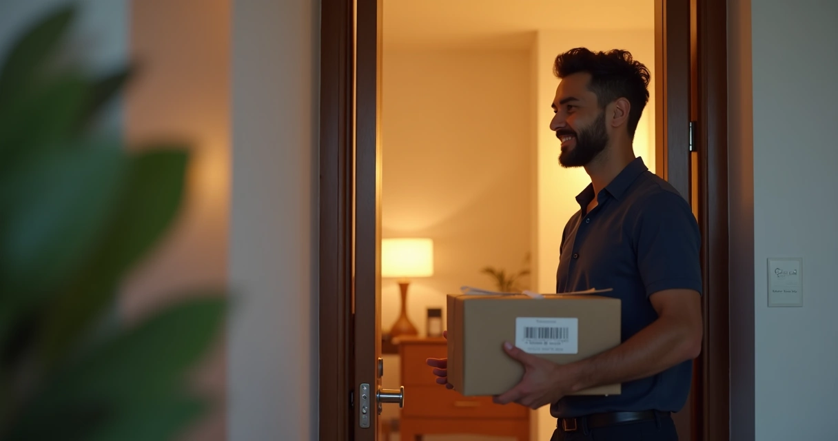 Entregador segurando bolsa pronta para entrega